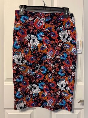 LuLaRoe Black Pencil Skirt with Multicolor Paisley Print